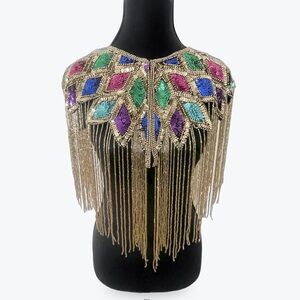 Multicolor Beaded Fringe and Sequin Cape